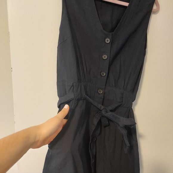 Barbour Linen Cotton Blend Summer Casual Midi Dress Navy Blue Size 8 Buttons - Picture 6 of 14